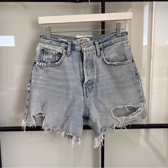 Agolde Riley Groove Light Blue Jean Shorts - Picture 1 of 7